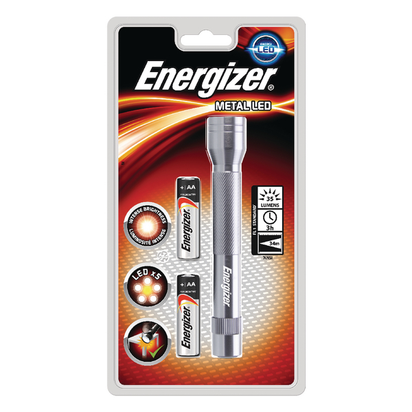 Energizer Fl Metal LED Torch 2xAA Silver - OneStopStationery